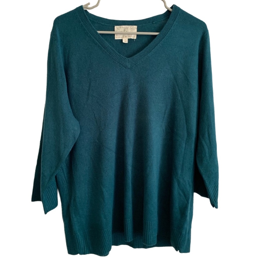 DEBBIE MORGAN Women’s Teal V-Neck 3/4 Sleeve Pullover Sweater Size: XL